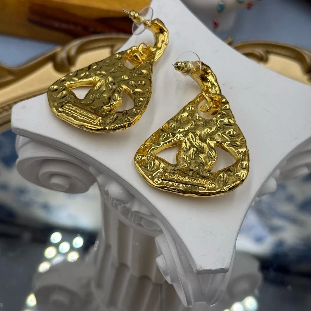 🆕 SCHIAPARELLI for V&A Museum 🧿 Electric Gold Rhinestones Eye Earrings - Picture 7 of 15